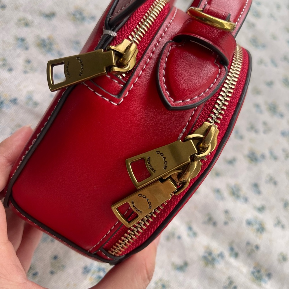 Coach Red Leather Mickey Ear Crossbody Purse - Picture 7 of 12